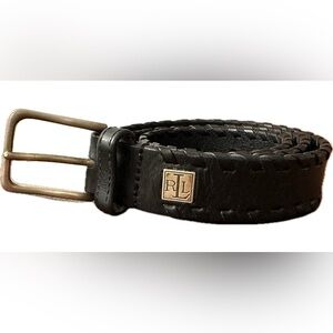 Ralph Lauren Black Full Leather Belt w Logo Gold L Argentinian Leather